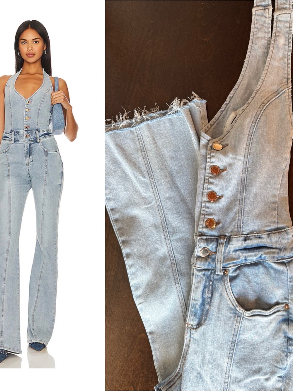 Retrofete Light Blue Denim Button-Front Jumpsuit